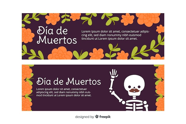 Hand drawn día de muertos banners