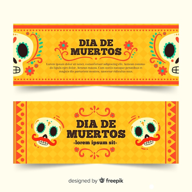 Free vector hand drawn dia de muertos banners