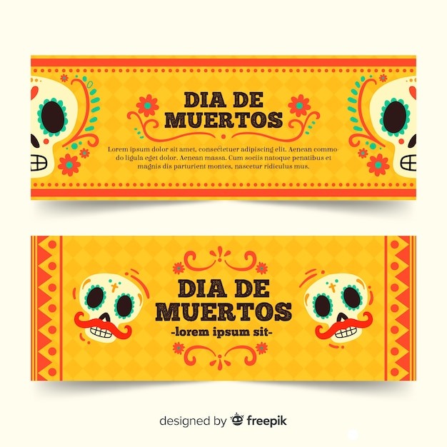 Free vector hand drawn dia de muertos banners