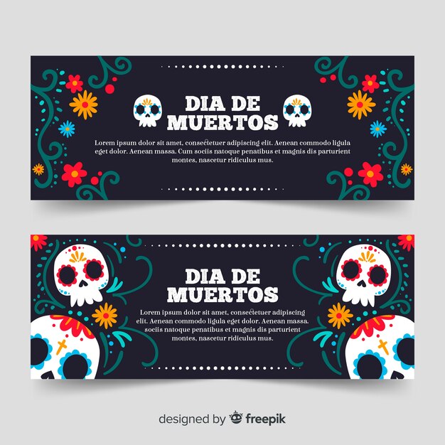 Vettore gratuito banner di dia de muertos disegnati a mano