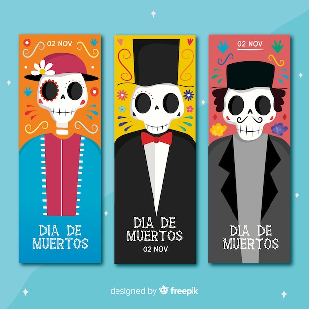 Hand drawn dia de muertos banners