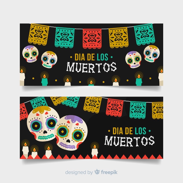 Hand drawn dia de muertos banners