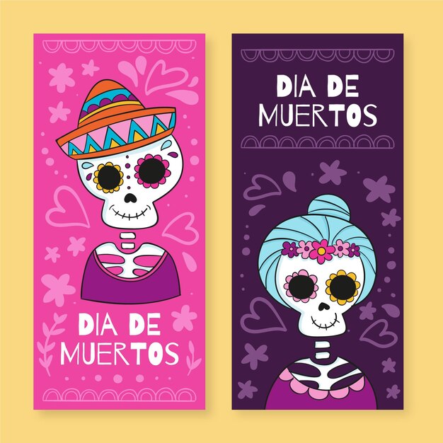 Ручной обращается баннеры dia de muertos