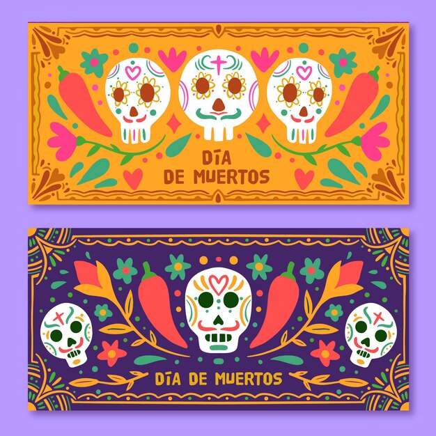 손으로 그린 dia de muertos 배너