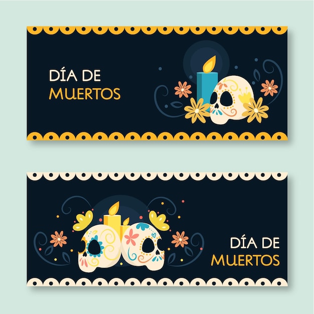 Hand drawn dia de muertos banners