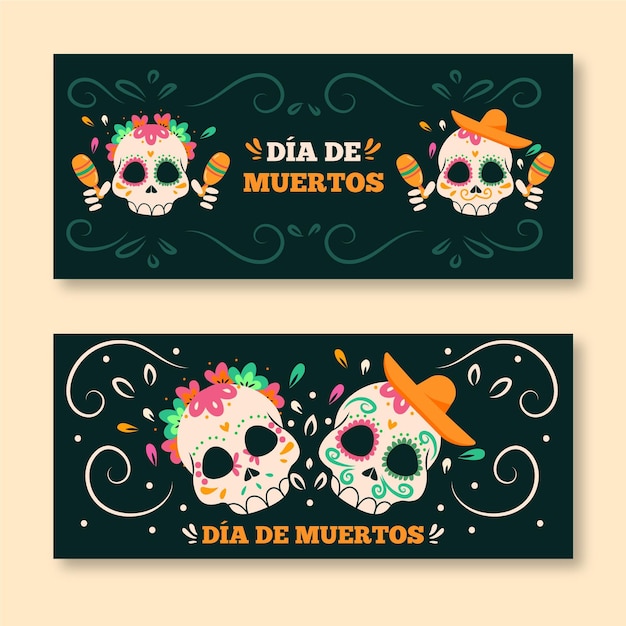 Ручной обращается баннеры dia de muertos