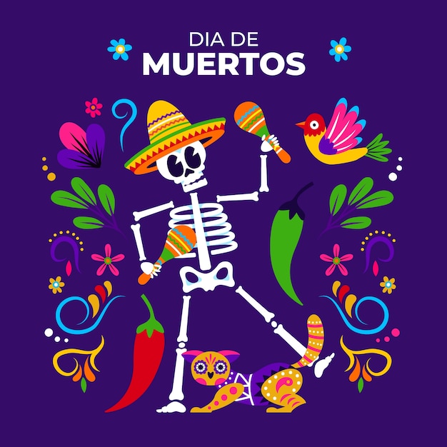 Hand drawn dia de muertos celebration illustration