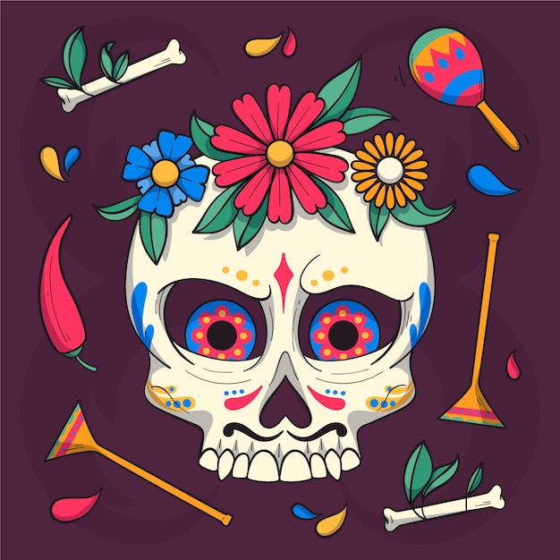 Vettore gratuito illustrazione di celebrazione del dia de muertos disegnata a mano