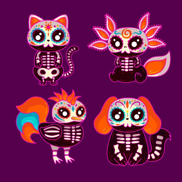 手描きのdia de muertosキャラクター要素コレクション