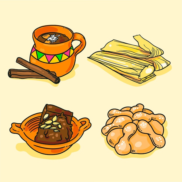hand drawn dia de muertos food collection