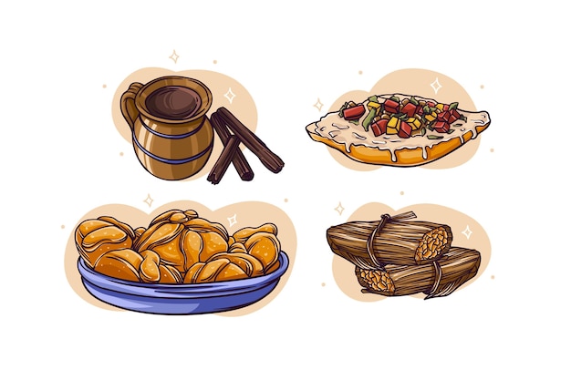 Free vector hand drawn dia de muertos food collection