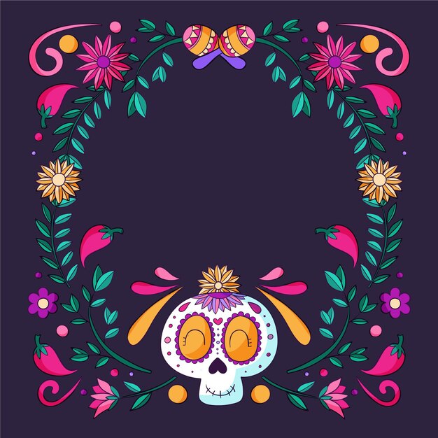 Hand drawn dia de muertos frame template