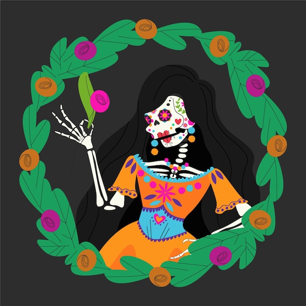 Hand drawn dia de muertos illustration