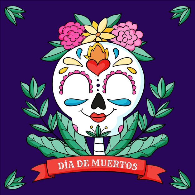 Hand drawn dia de muertos illustration