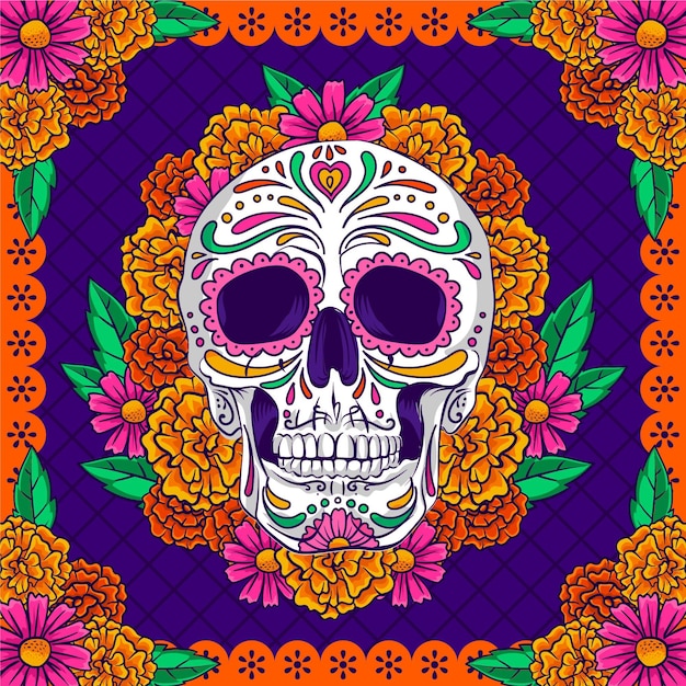 Hand drawn dia de muertos illustration