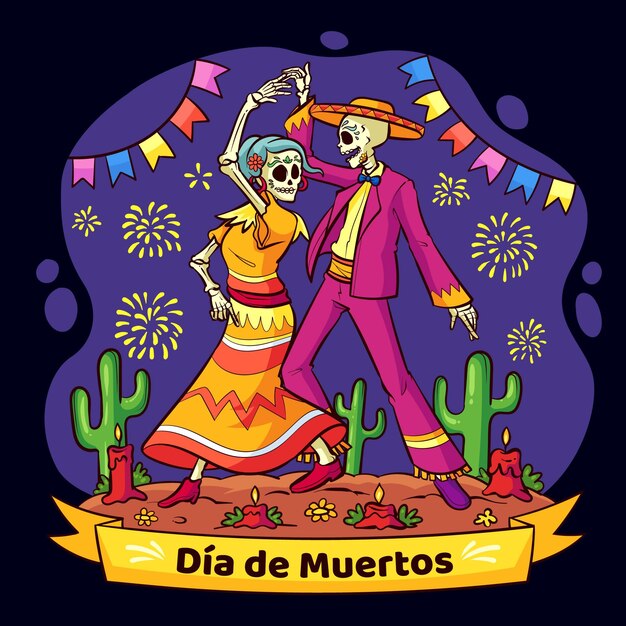 Hand drawn dia de muertos illustration