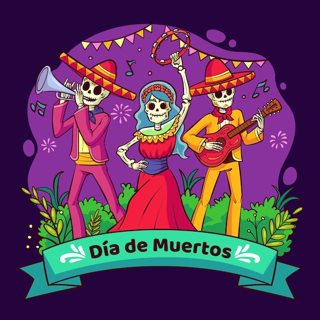 Hand drawn dia de muertos illustration