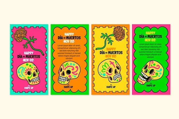 hand drawn dia de muertos instagram stories collection