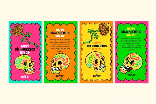 Hand drawn dia de muertos instagram stories collection