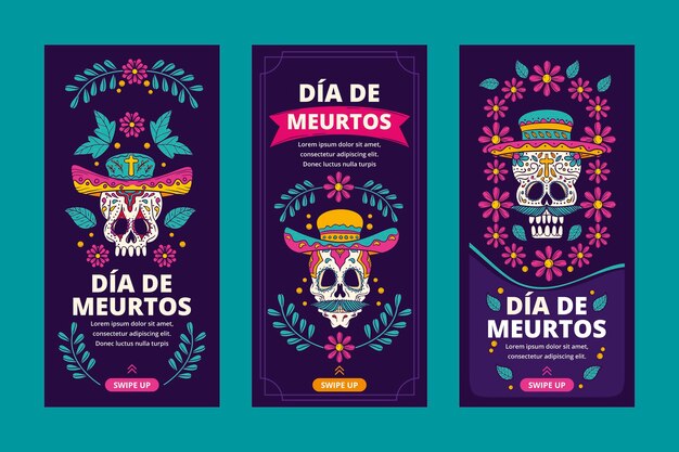 손으로 그린 dia de muertos 인스타그램 스토리 컬렉션