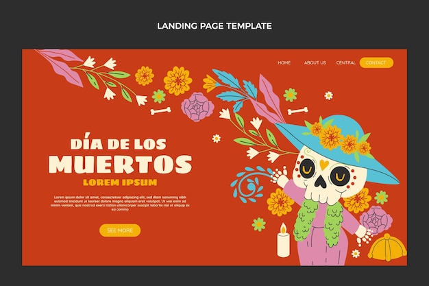 Vettore gratuito modello di pagina di destinazione dia de muertos disegnato a mano