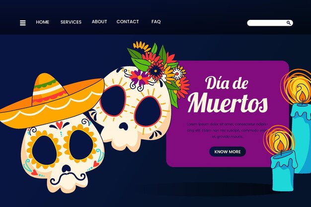 Hand drawn dia de muertos landing page template