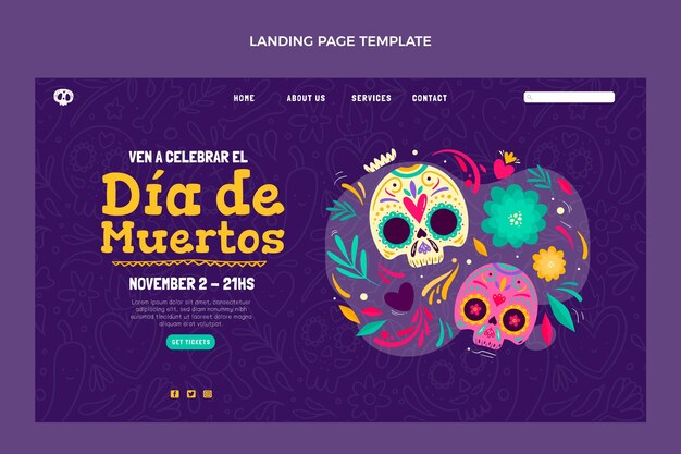 hand drawn dia de muertos landing page template