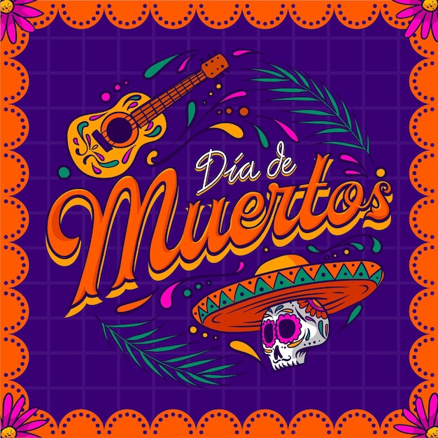 Vettore gratuito scritta dia de muertos disegnata a mano