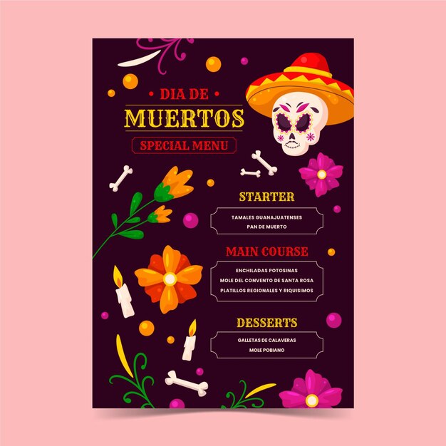 Ручной обращается шаблон меню dia de muertos