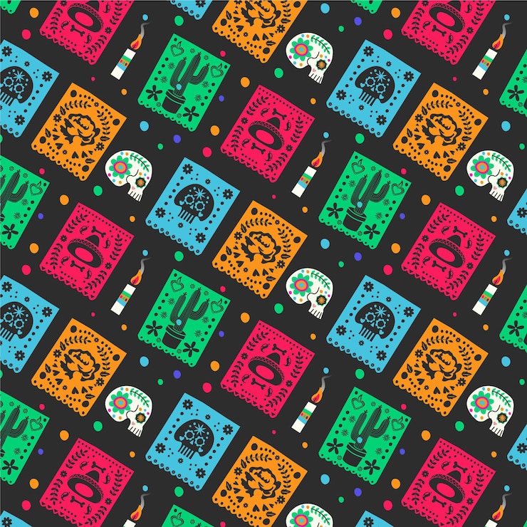 Free Vector hand drawn dia de muertos pattern design