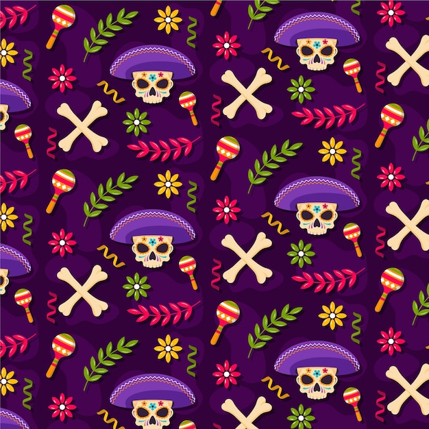 Free vector hand drawn dia de muertos pattern design