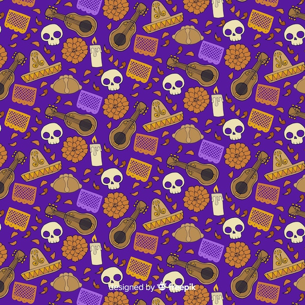 Hand drawn dia de muertos pattern