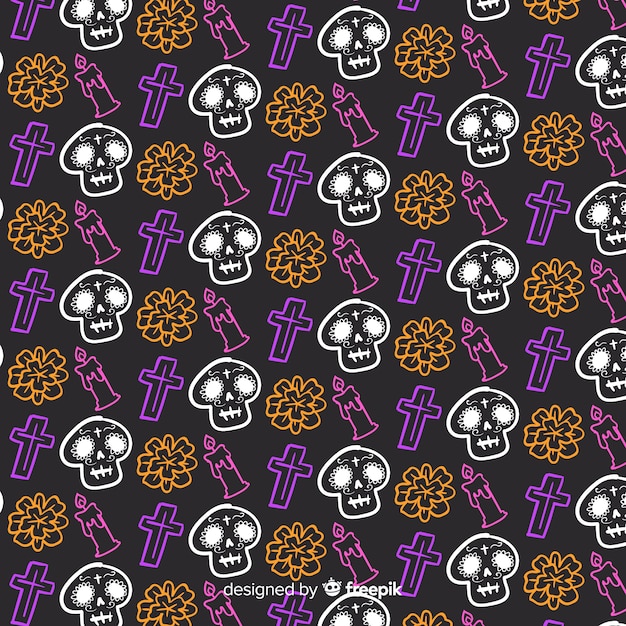 Vettore gratuito disegnato a mano dia de muertos pattern