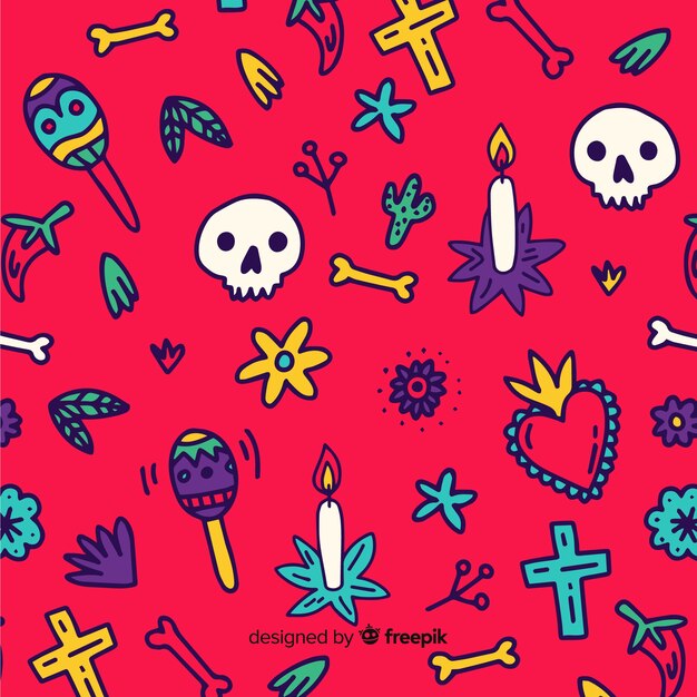 Hand drawn dia de muertos pattern