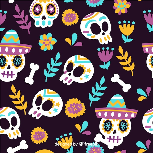 Free vector hand drawn día de muertos pattern