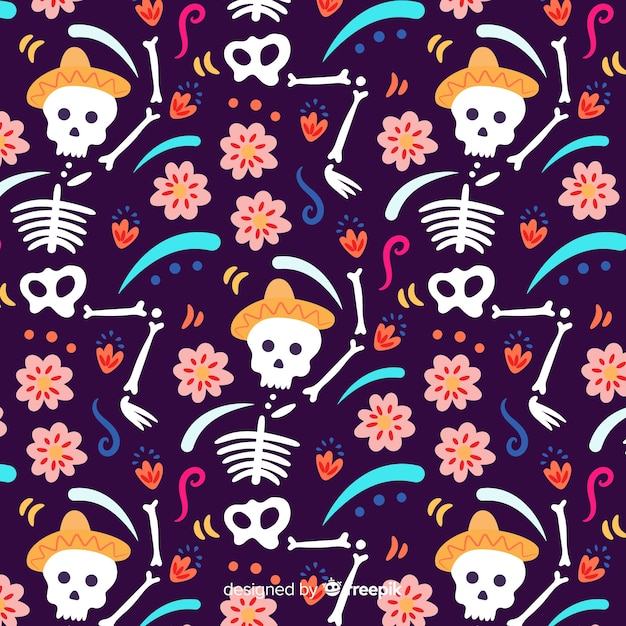 Free vector hand drawn of dia de muertos pattern