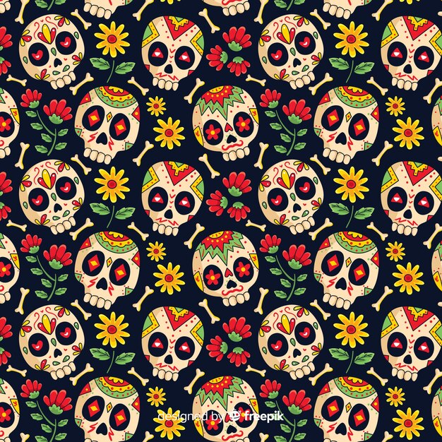 Hand drawn of dia de muertos pattern