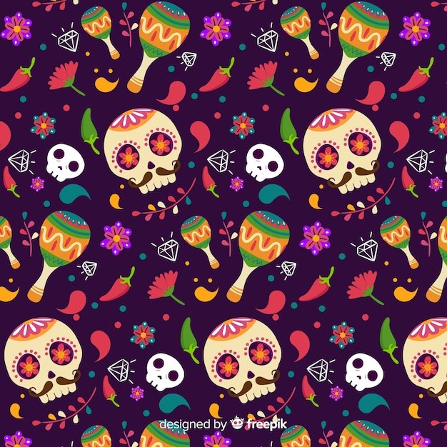 손으로 그린 día de muertos 패턴