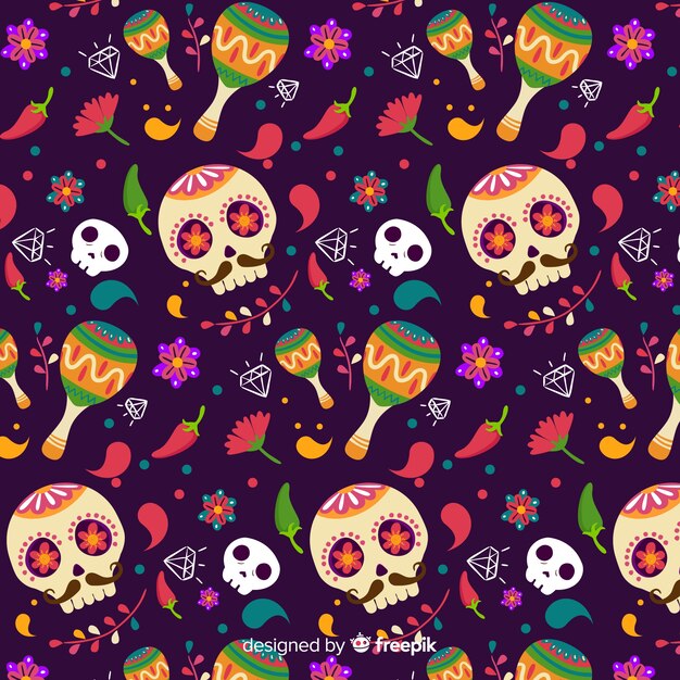 Hand drawn día de muertos pattern