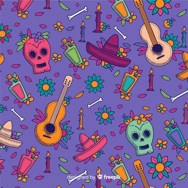 Hand drawn dia de muertos pattern