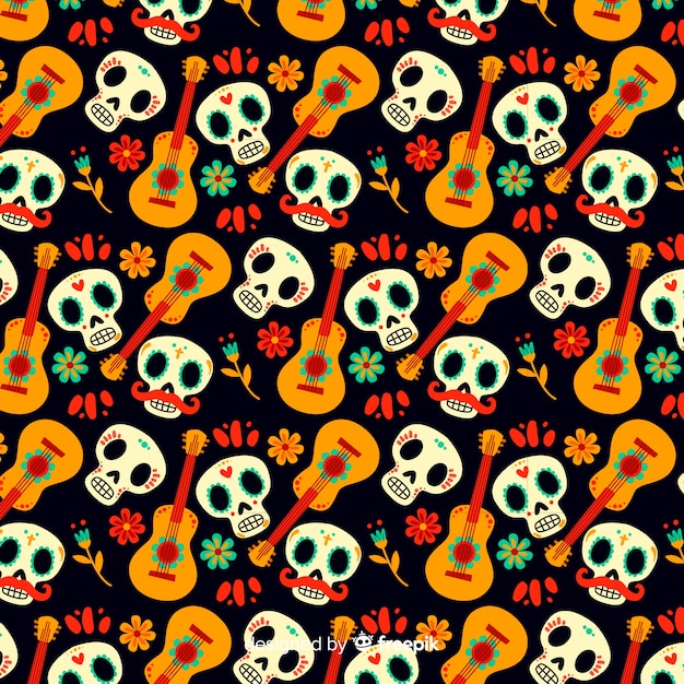 Vettore gratuito disegnato a mano dia de muertos pattern