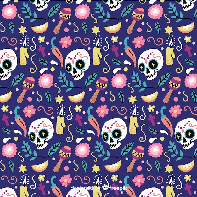 Free vector hand drawn día de muertos pattern