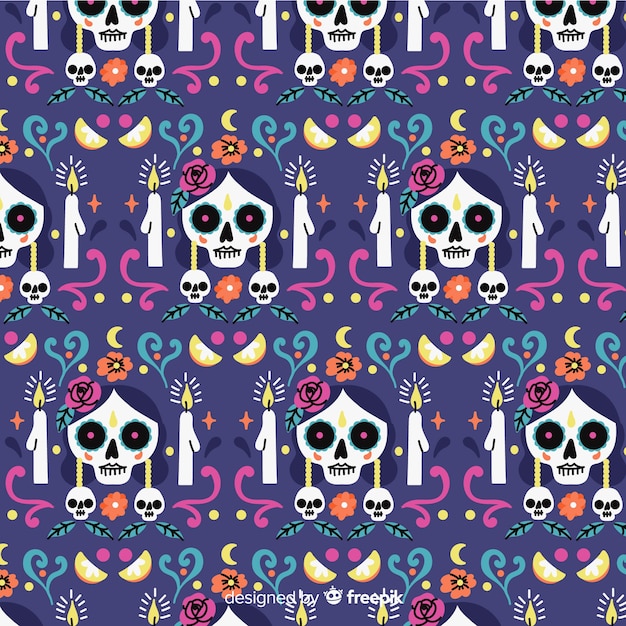 Free vector hand drawn día de muertos pattern