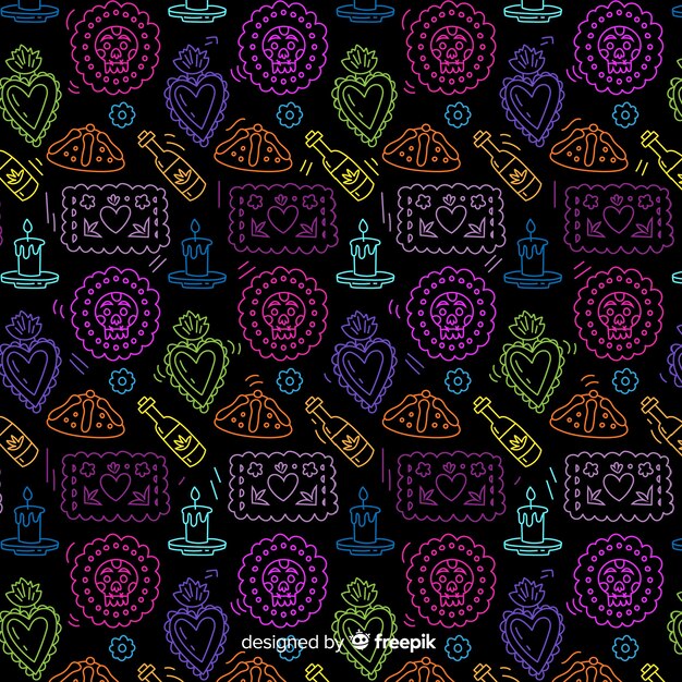 Hand drawn día de muertos pattern