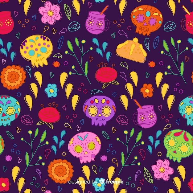 Hand drawn día de muertos pattern