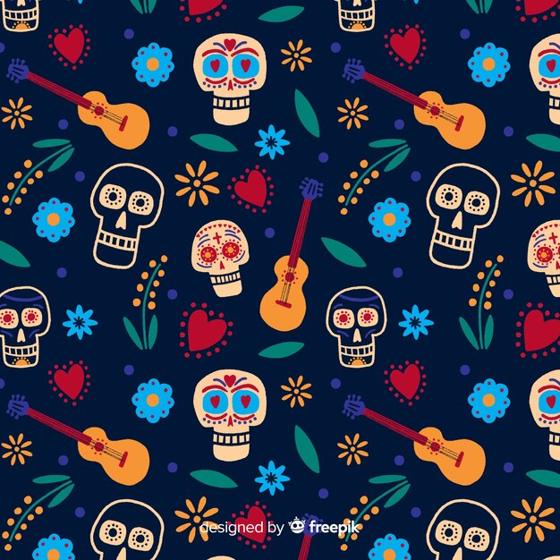 Hand drawn día de muertos pattern