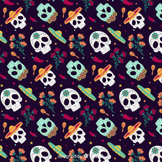 Hand drawn dia de muertos pattern