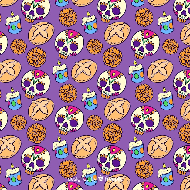 Hand drawn día de muertos pattern