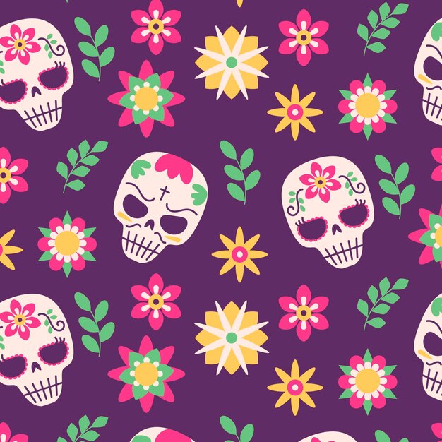 Hand drawn dia de muertos pattern