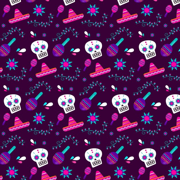 Hand drawn dia de muertos pattern